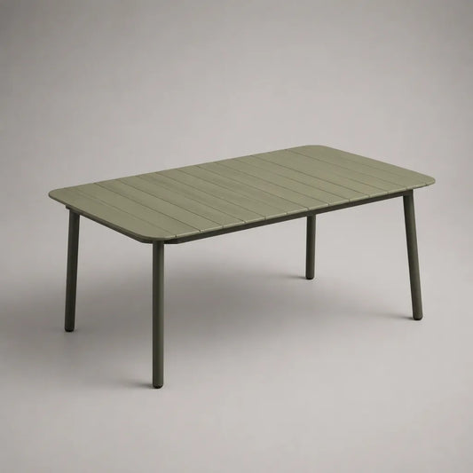 Tavolo da giardino rettangolare in alluminio verde oliva, 150 × 90 × 74 cm