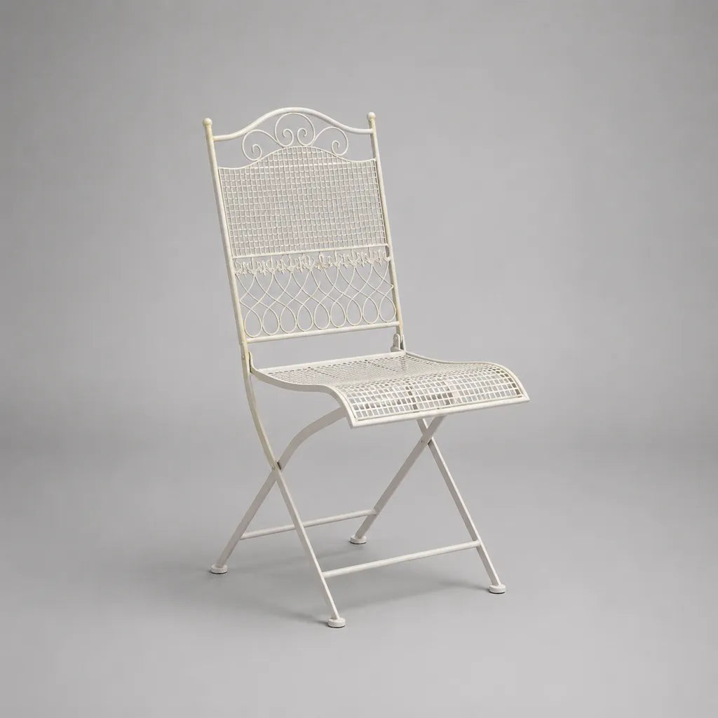 Sedia pieghevole esterna in acciaio bianco rotto, 45 × 55 × 94 cm