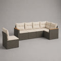 Set divano angolo giardino modulabile 6 posti in resina intrecciata grigia scuro con cuscini beige, 260 × 195 × 73 cm