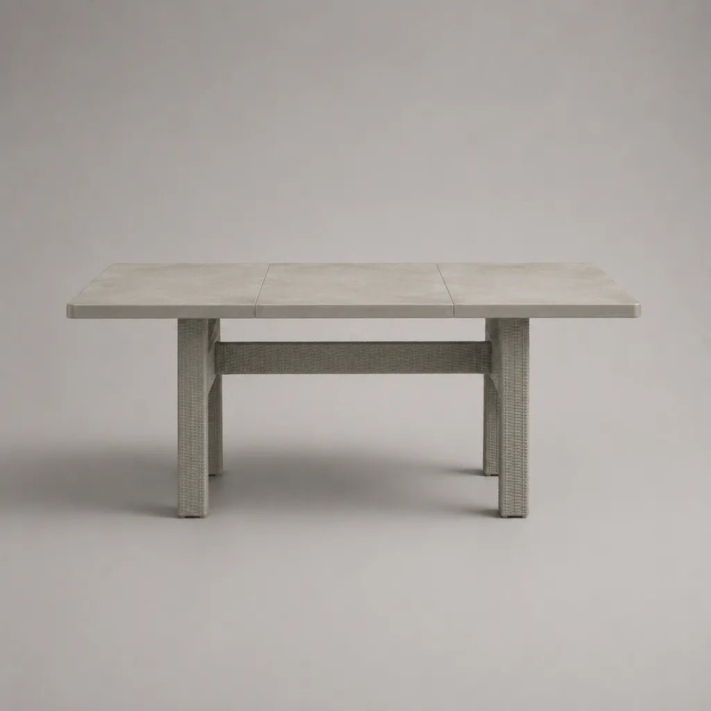 Tavolo da giardino in plastica rettangolare, resina intrecciata e metallo, grigio chiaro e grigio, 160 × 90 × 75 cm