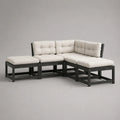 Divano angolo giardino modulabile 5 pezzi in pino massiccio nero e tessuto bianco panna, 210 × 140 × 67 cm