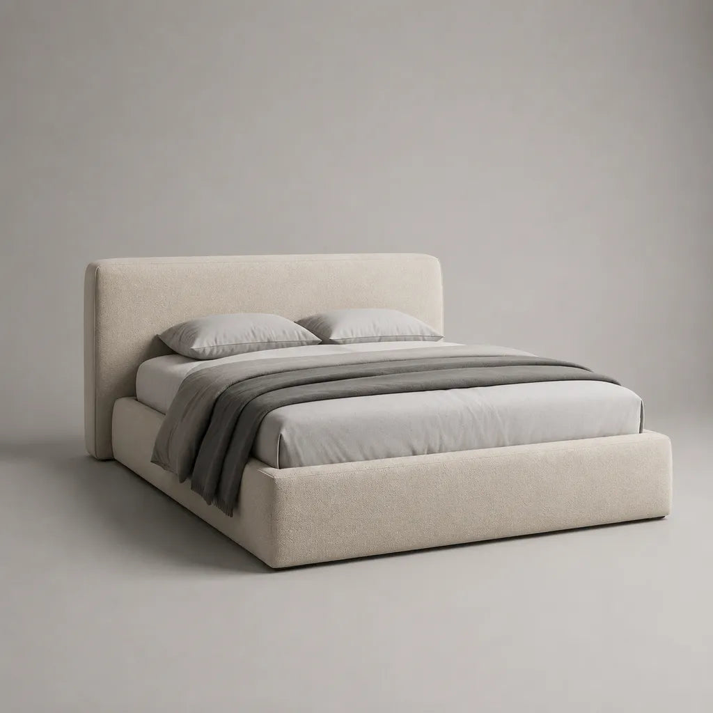 Lettino doppio in tessuto spugna avorio con letto estraibile, letto 160 × 200 cm, dimensioni 180 × 218 × 105 cm