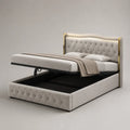 Cassa doppia lettino 160 × 200 cm in velluto grigio chiaro con testata imbottita e finiture in oro, 220 × 180 × 130 cm