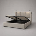 Letto petto doppio 160 × 200 cm in tessuto beige con molla estraibile e 2 lampade LED