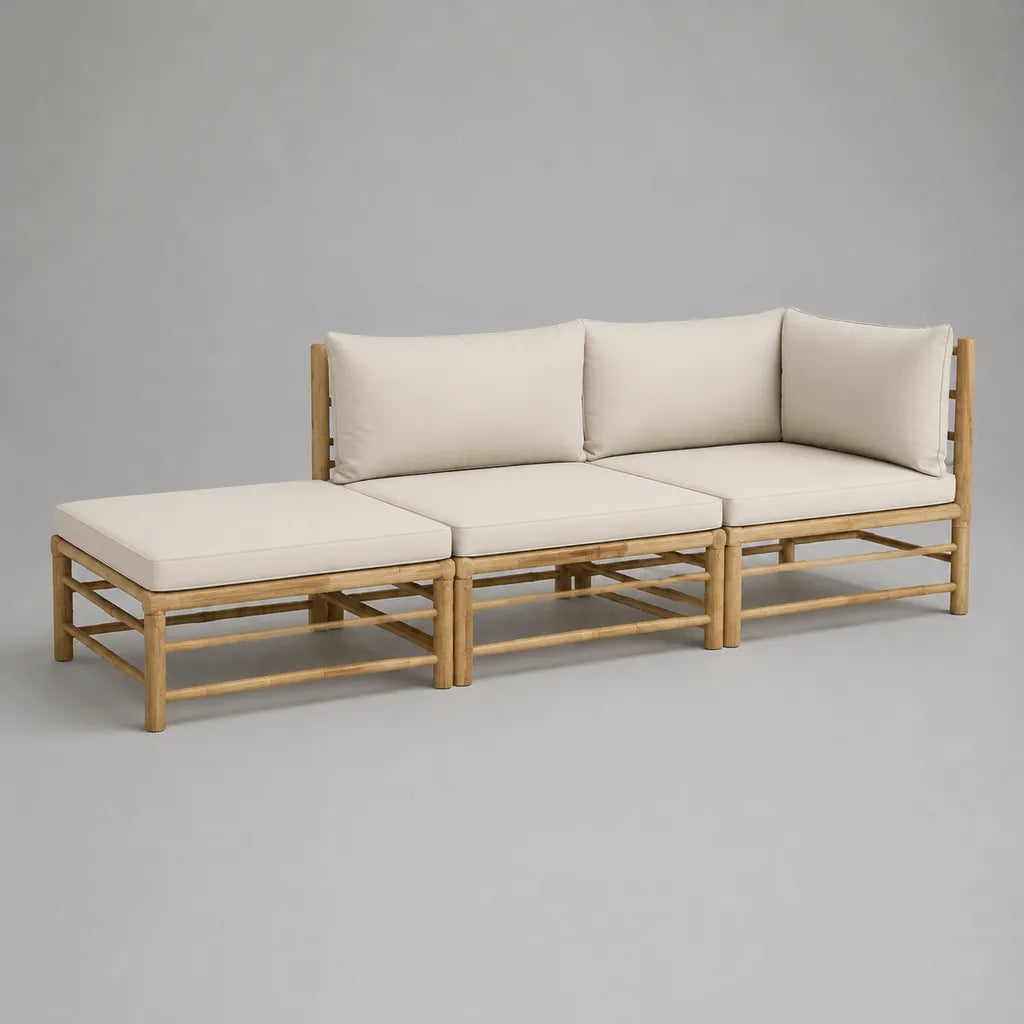 Set di 3 pezzi – Divano da giardino modulabile con cuscini beige, 240 × 80 × 78 cm