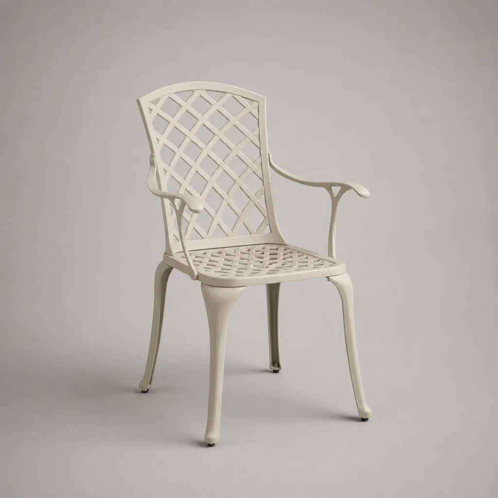 Sedia esterna con braccioli in alluminio bianco, 58 × 60 × 89 cm