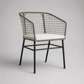 Sedia da giardino con braccioli in acciaio e cordone in PE grigio, cuscino bianco, 58 × 60 × 82 cm