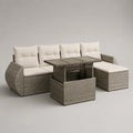 Salone da giardino a 4 posti con meridiano dritto e tavolo estraibile in resina intrecciata e acciaio, talpa e beige, 245 × 175 × 85 cm