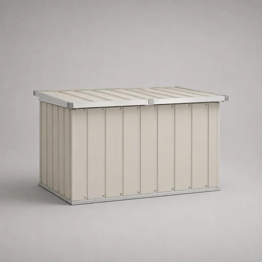 Cassa da giardino rettangolare beige in acciaio zincato, 430 L, 120 × 65 × 73 cm