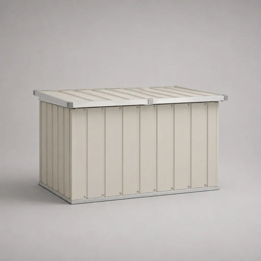 Cassa da giardino rettangolare beige in acciaio zincato, 430 L, 120 × 65 × 73 cm