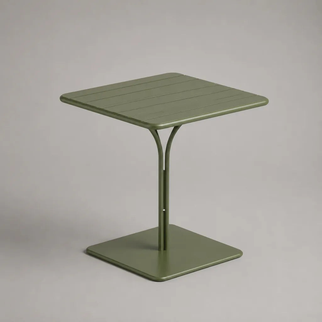 Tavolo quadrato esterno in acciaio verde oliva, 70 × 70 × 74 cm